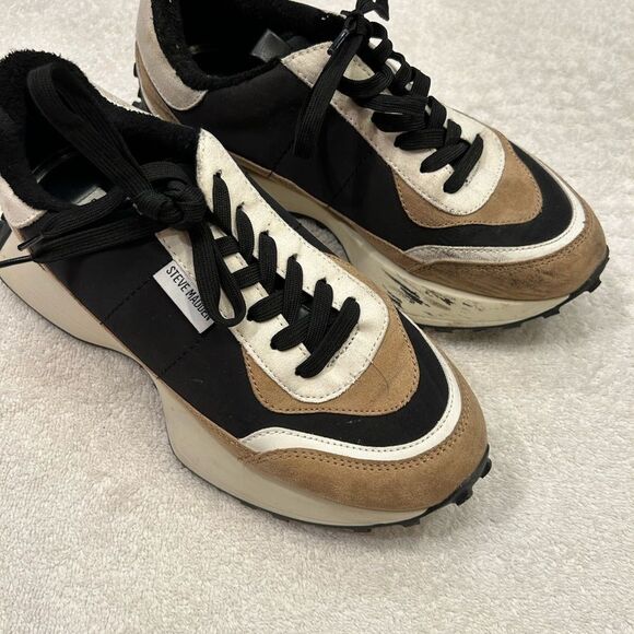 Steve Madden Black and Brown Sneakers with Suede and Leather - Picture 1 of 8